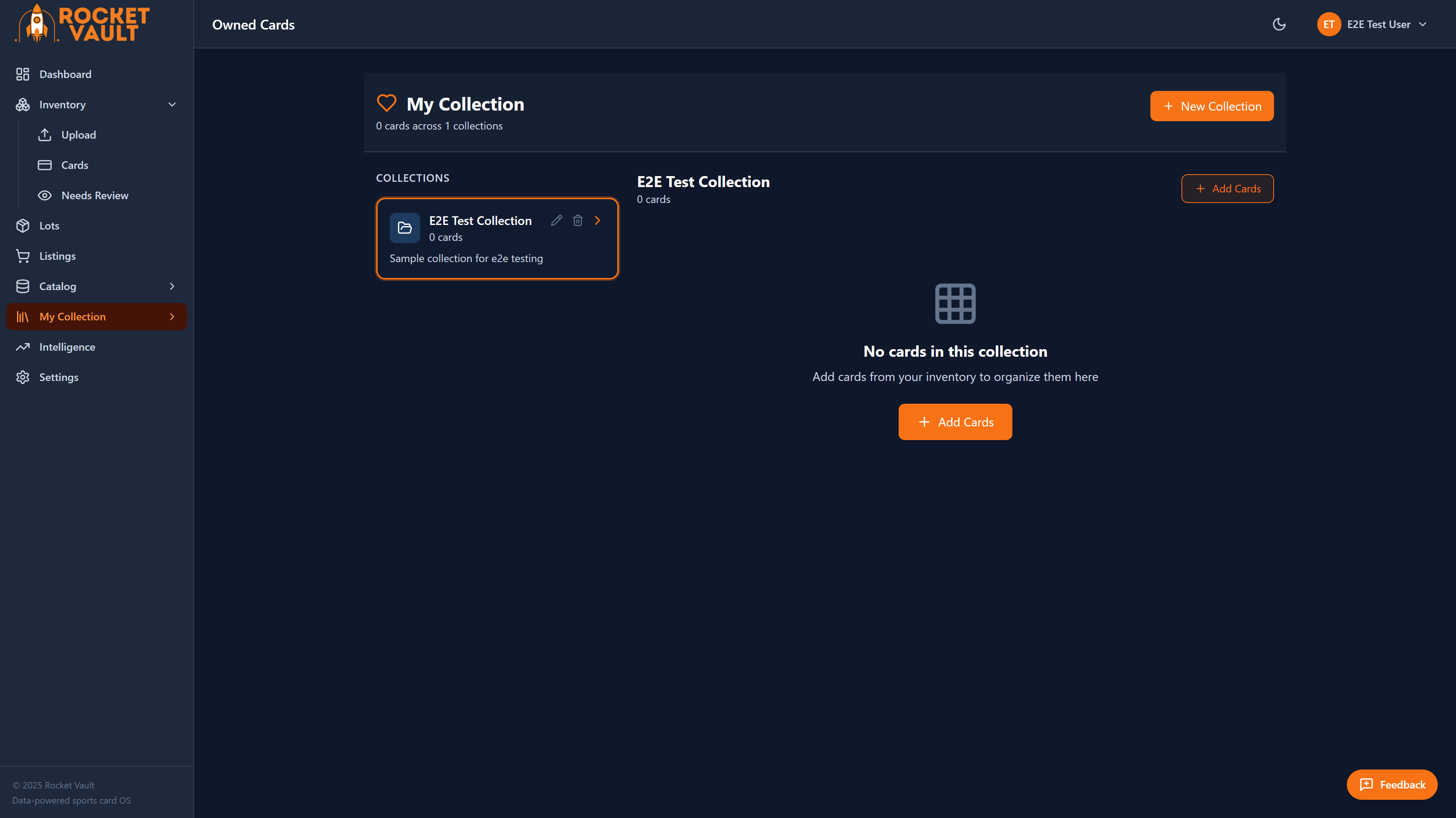Collection page with organized card groups