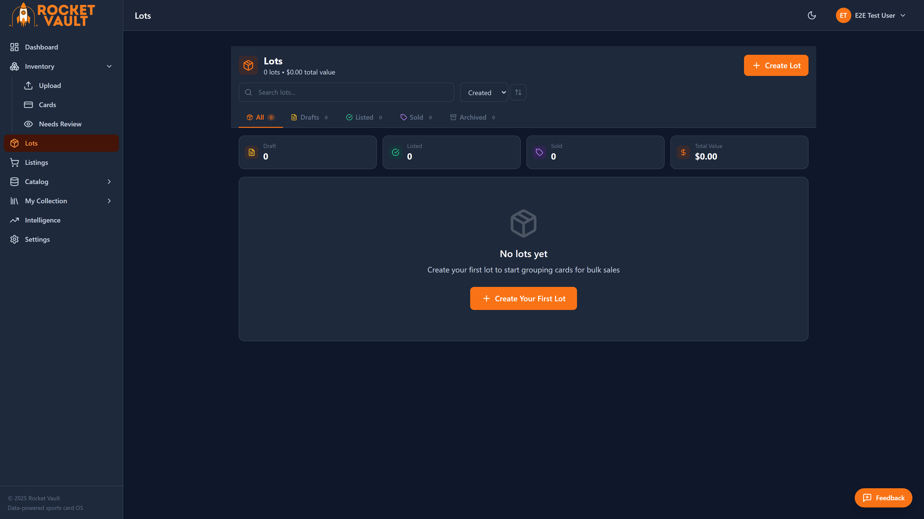 Lots management page with expanded lot view