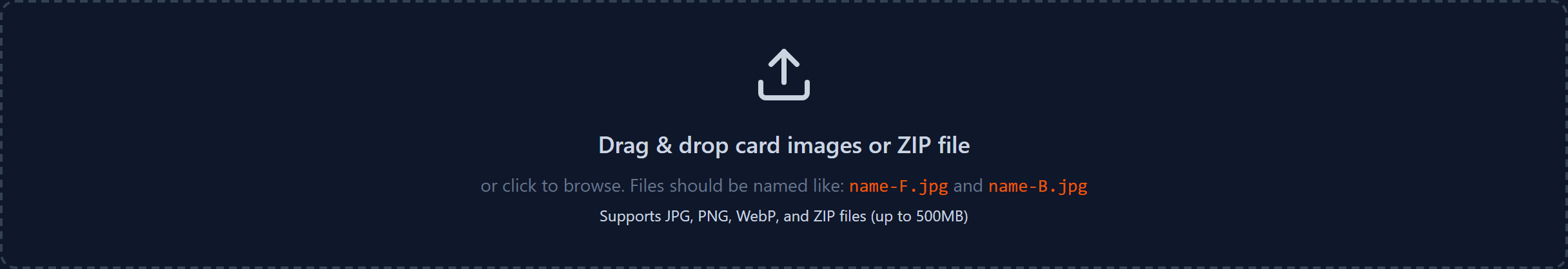 Upload drop zone highlighting the drag-and-drop area